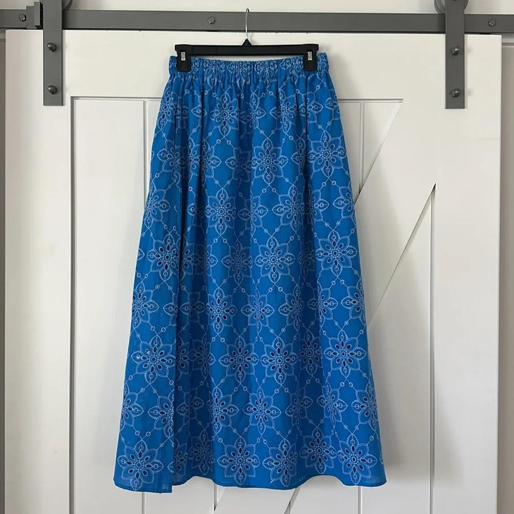 Sheridan French Paloma Blue Eyelet Midi Skirt in Capri